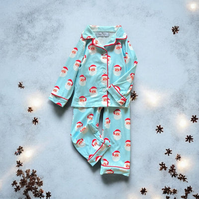 Sugar Bee Button Down Pajamas - Vintage Santa Holiday Lounge