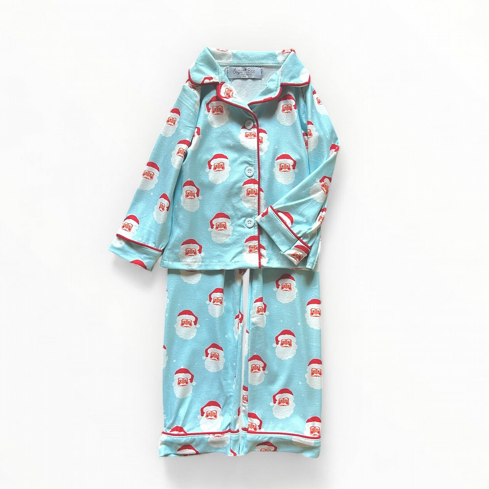 Sugar Bee Button Down Pajamas - Vintage Santa Holiday Lounge