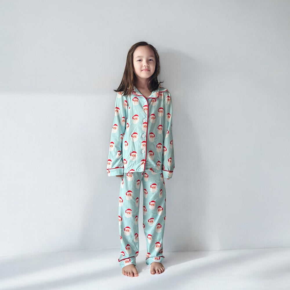 Sugar Bee Button Down Pajamas - Vintage Santa Holiday Lounge