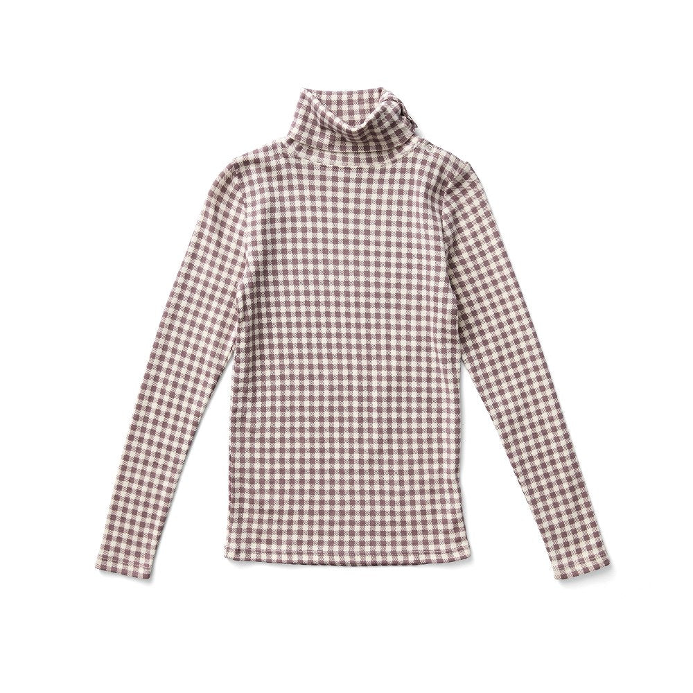 Soor Ploom Long Sleeve Snap Turtleneck - Gingham Print, Cherry