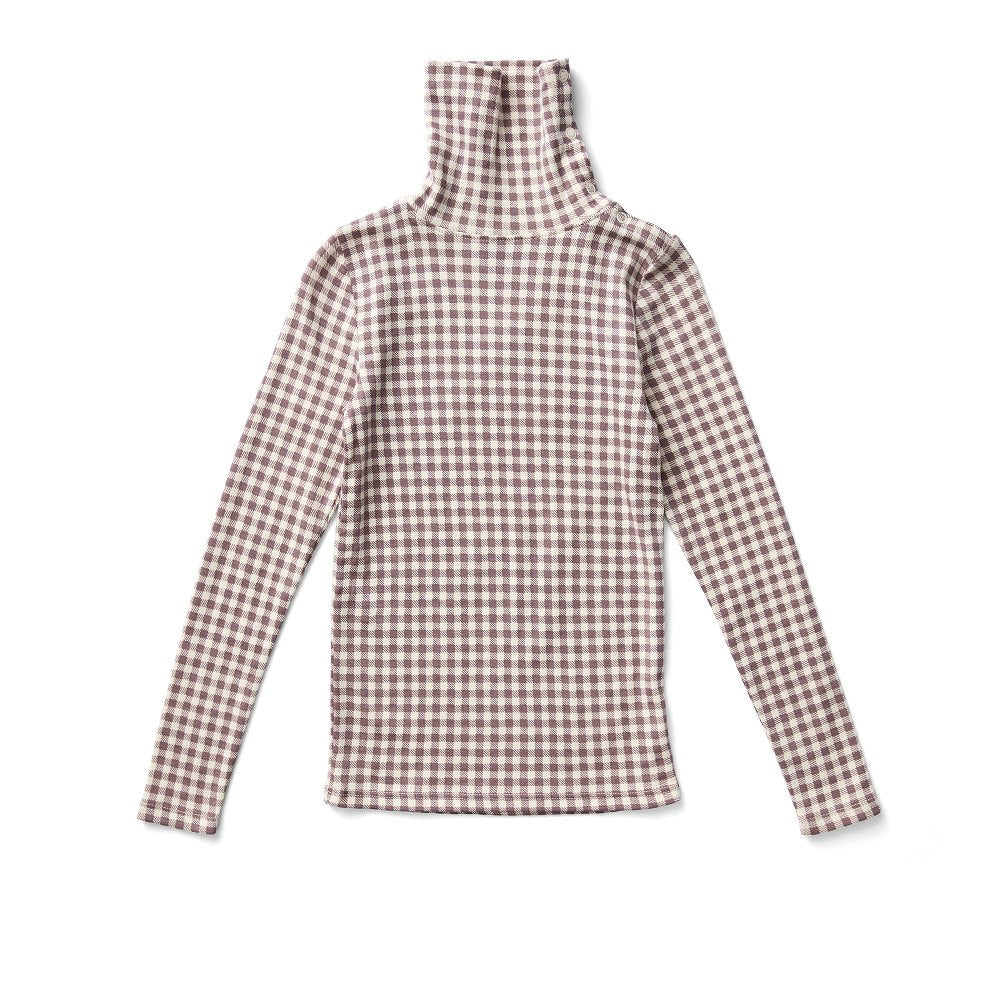Soor Ploom Long Sleeve Snap Turtleneck - Gingham Print, Cherry