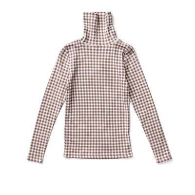 Soor Ploom Long Sleeve Snap Turtleneck - Gingham Print, Cherry
