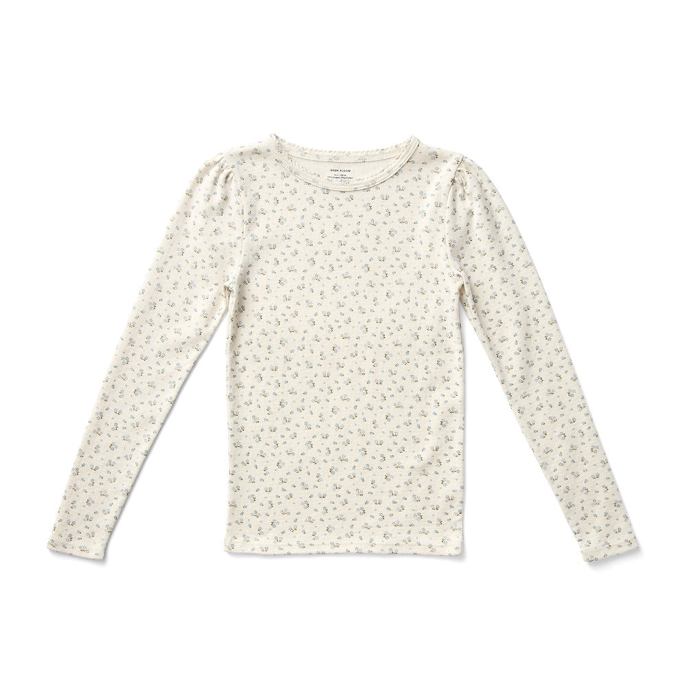 Soor Ploom Long Sleeve Pouf Tee - Calico Print Pointelle, Oasis